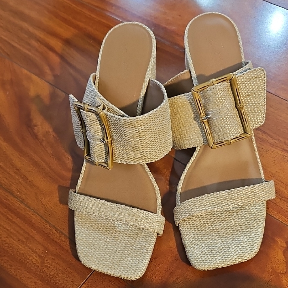 Universal Thread Bristol Weave 3" Heel Natural Slides Sz 11
